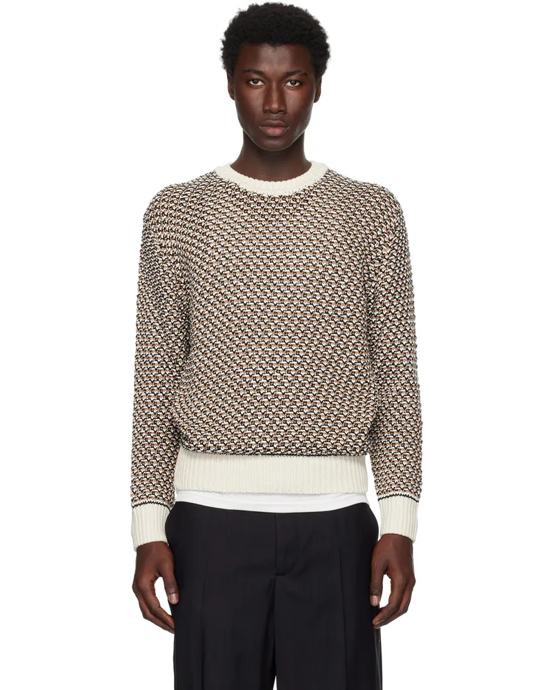 HUGO BOSS Beige Cotton Rich Knitted Structure Sweater 131-open