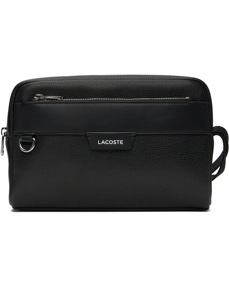 Lacoste Black Ossian Leather Toiletry Pouch Noir