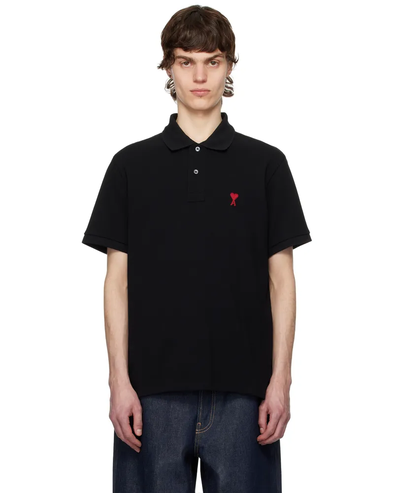 AMI Paris Black Cotton Ami de Coeur Polo 001