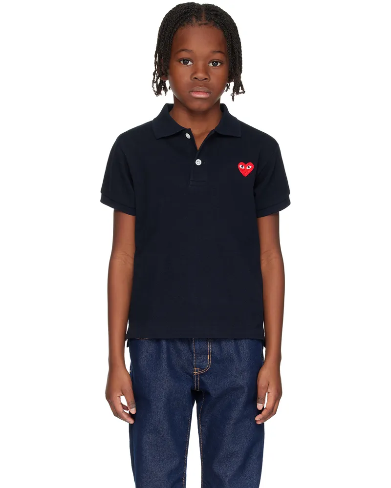 Comme des Garçons Kids Navy Heart Patch Polo 2-navy