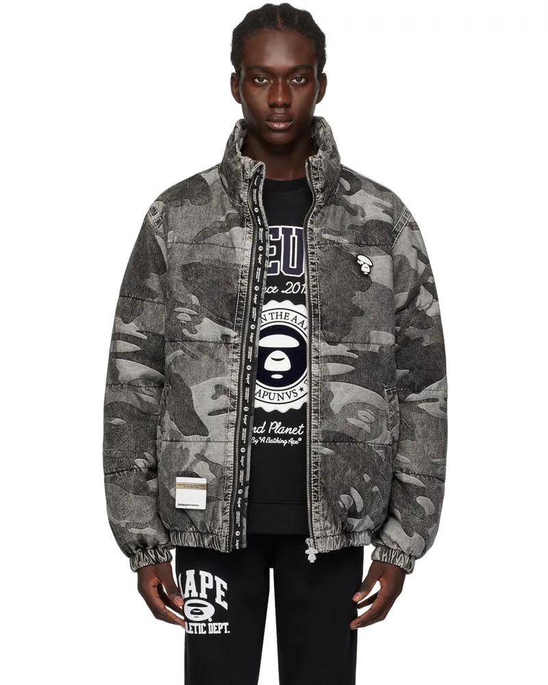 AAPE by A Bathing Ape Black Graphic Down Jacket Bkx