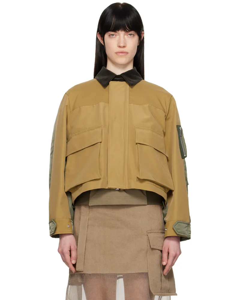 Sacai Khaki & Tan Grosgrain & Nylon Twill Jacket 663