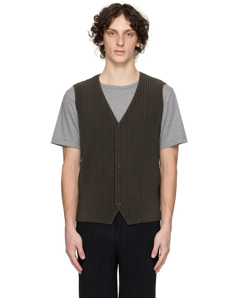 Issey Miyake Brown Tailored Pleats 2 Vest 46-greige