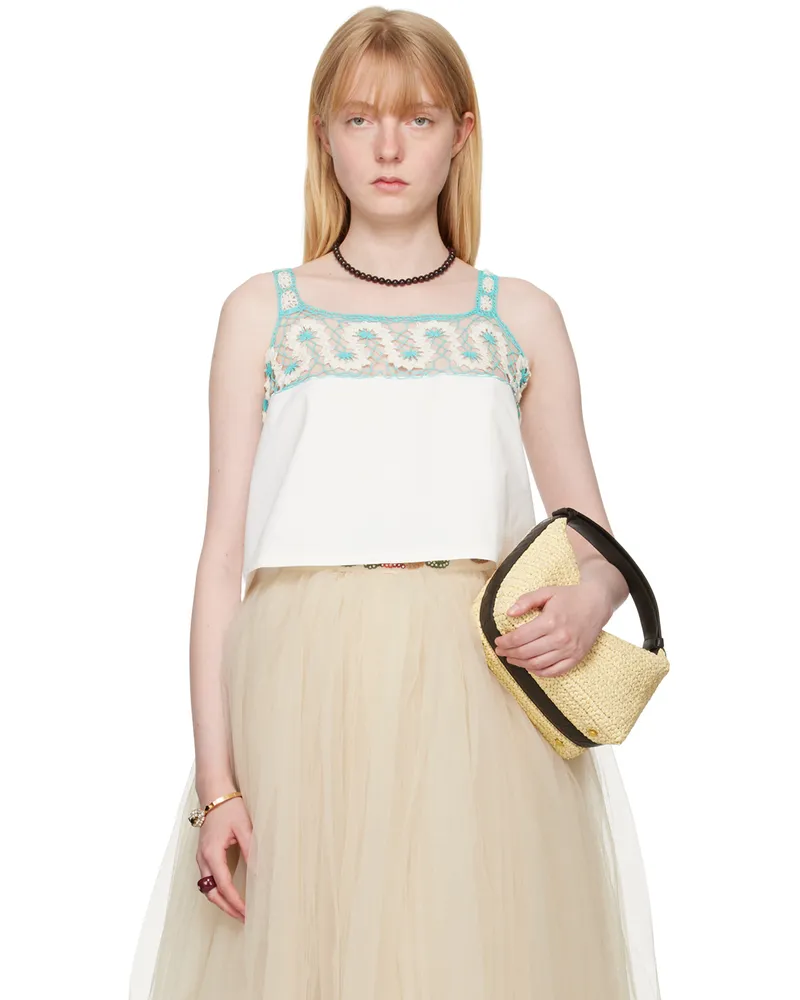 BODE Off-White Ripple Lace Tank Top Cream