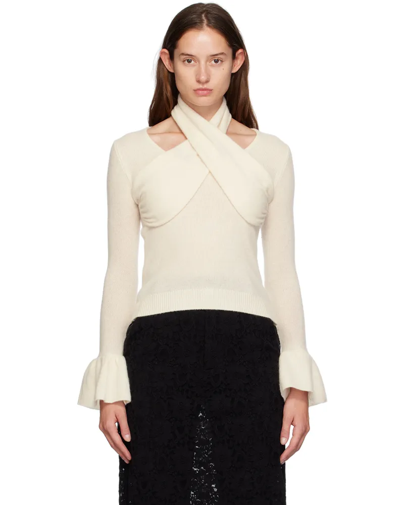 Rokh Off-White Cross Knitted Sweater 0907pearledivory