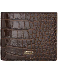 Tom Ford Brown Shiny Croc T Line Classic Bifold Wallet Cognac