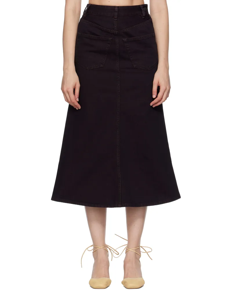 Maison Margiela Burgundy Overdyed Reversed Denim Midi Skirt 227