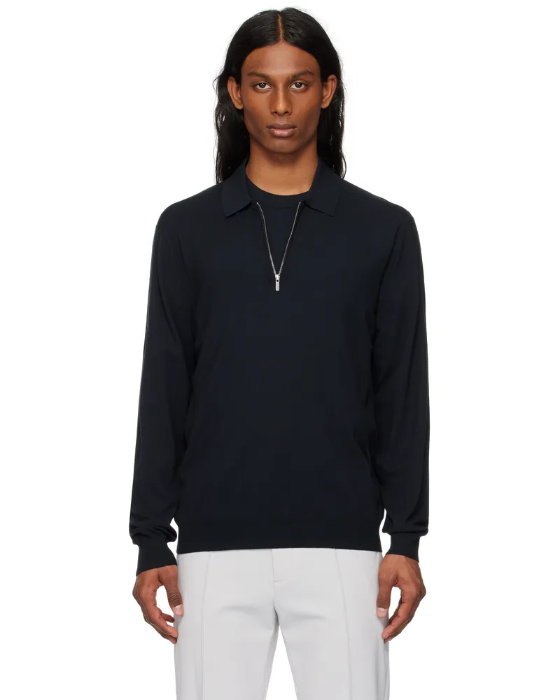 Theory Navy Quarter-Zip Polo Xhx