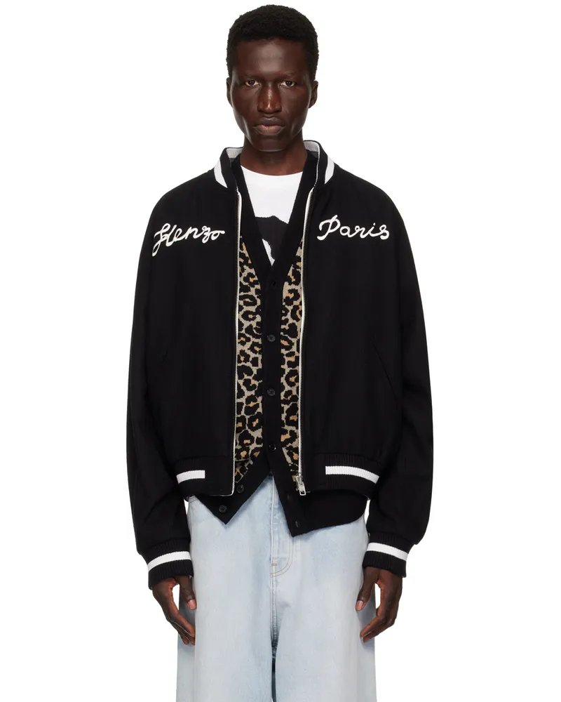 Kenzo Black Paris Elephant & Lucky Tiger Reversible Bomber Jacket