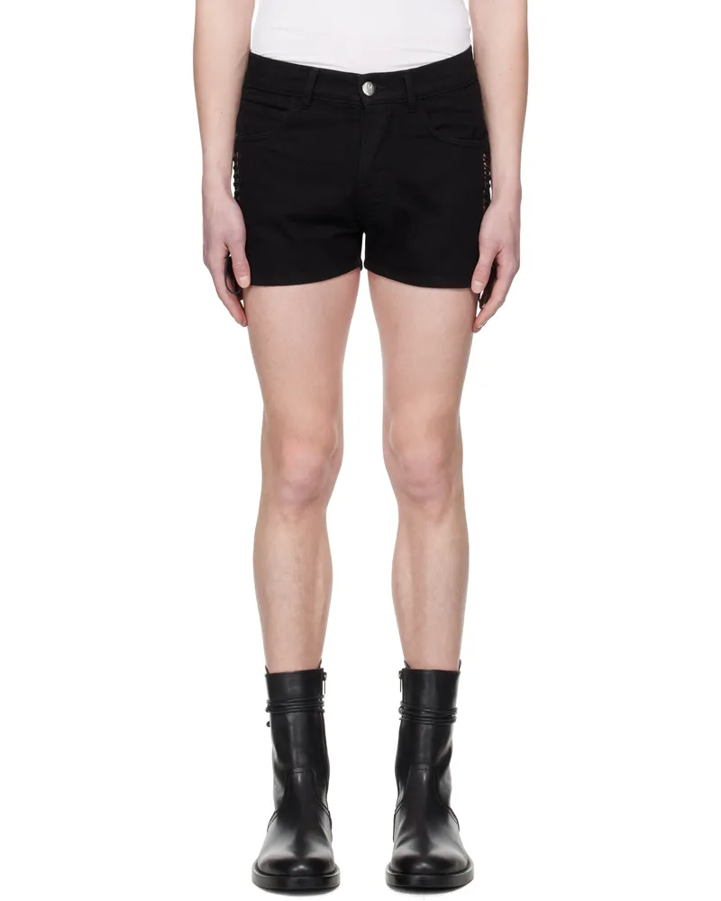 Ludovic de Saint Sernin Black Double Lace-Up Denim Shorts Black