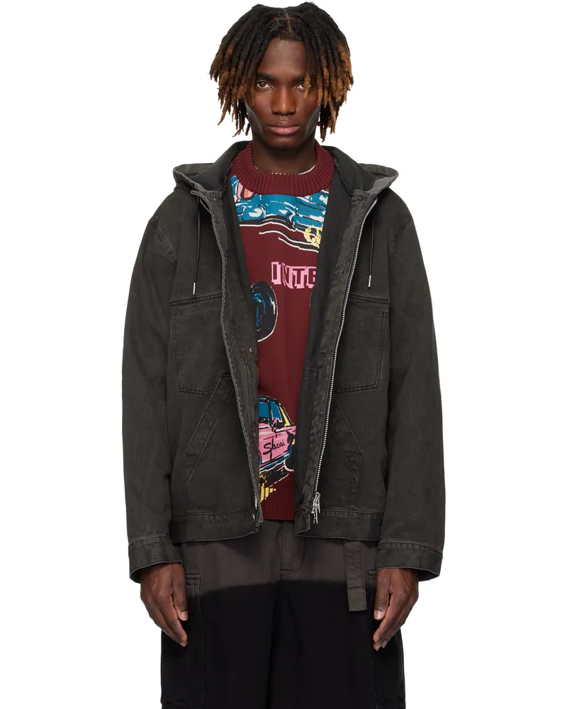 Sacai Gray Hooded Denim Jacket 301