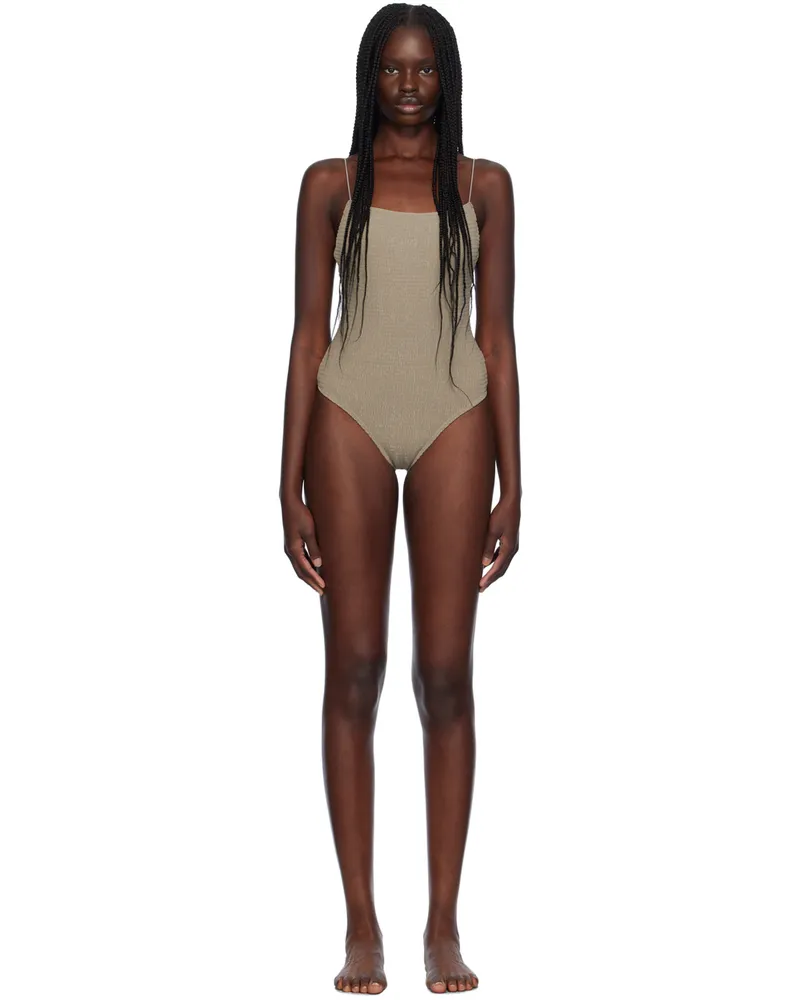 Totême Taupe Smocked One-Piece Swimsuit 186