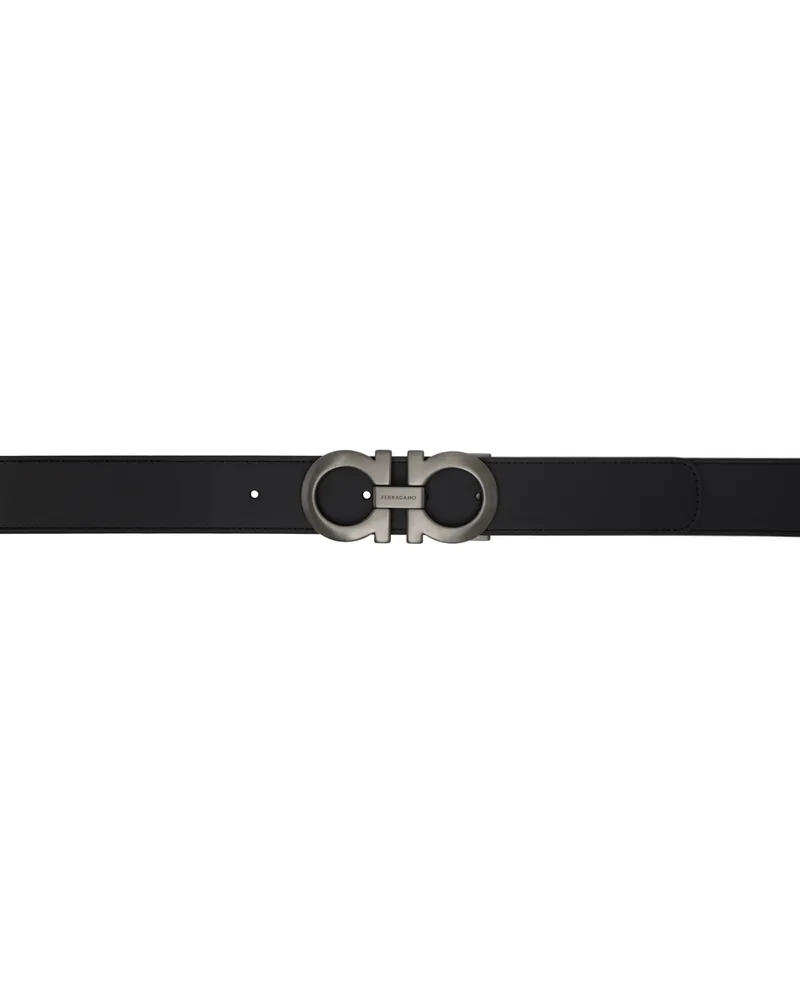 Ferragamo Black & Brown Reversible Gancini Belt Nero