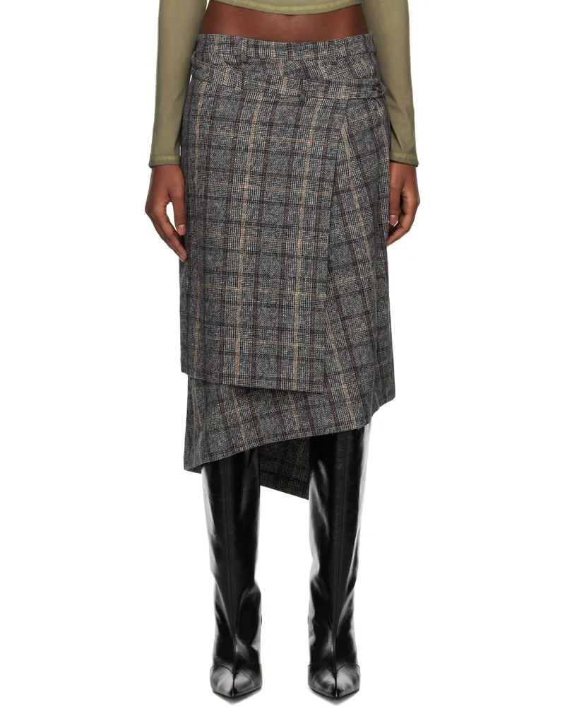 R13 Gray Wrap Midi Skirt R432a