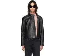 Black Band Collar Leather Jacket