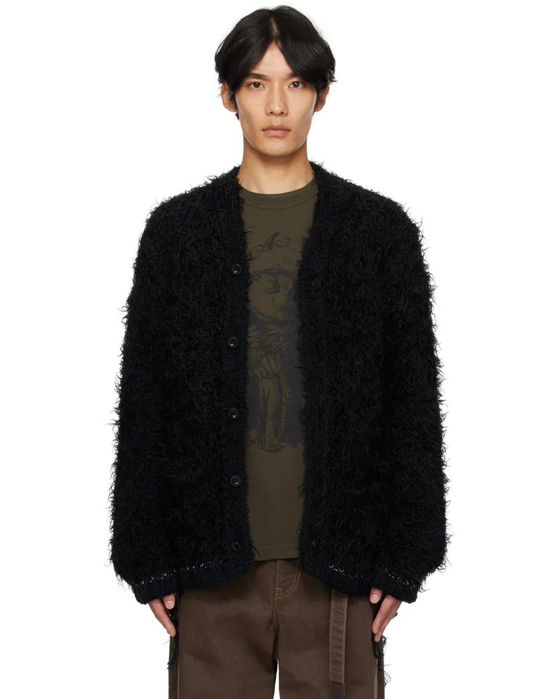 Sacai Black Furry Knit Cardigan 001