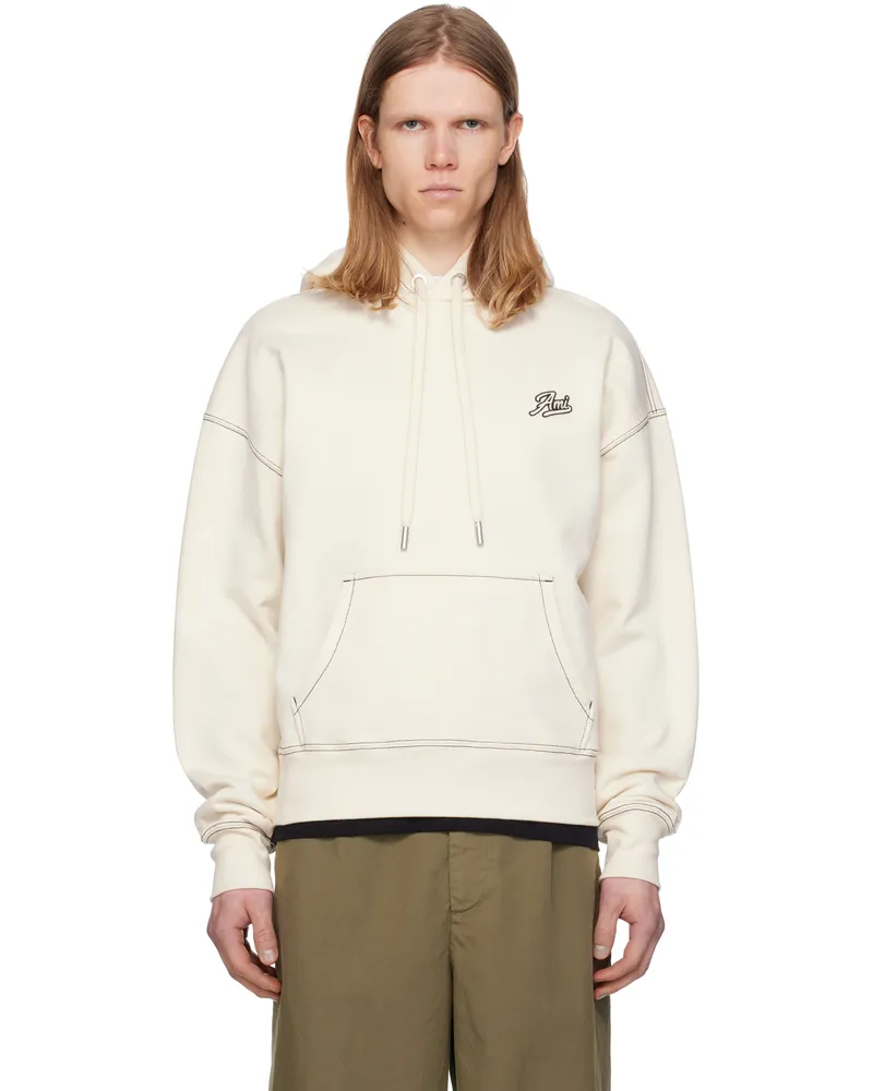 AMI Paris Off-White Cotton 'Ami' Signature Hoodie 136