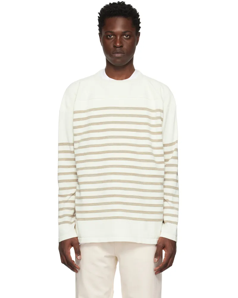 nanamica White Striped Sweater Beige