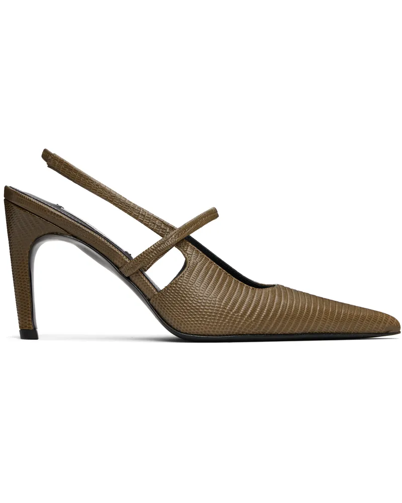 Totême Khaki Lizard-Embossed Stiletto Slingback Heels Dark