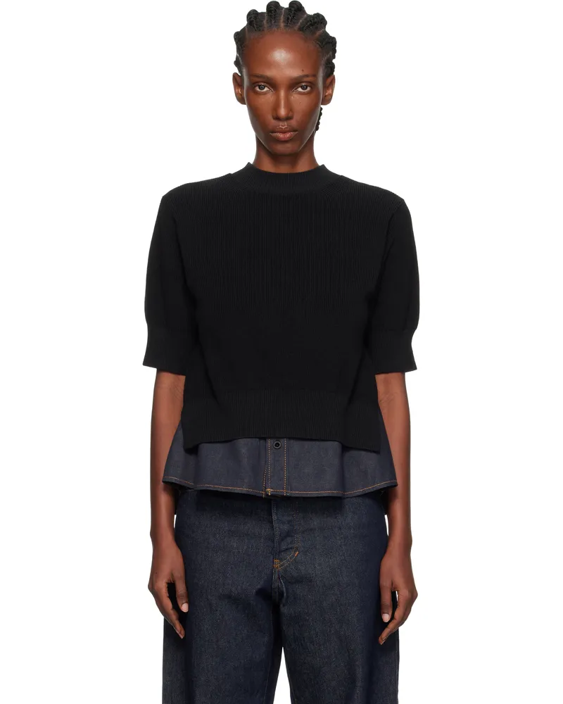 Sacai Black & Navy Denim x Knit Sweater 027