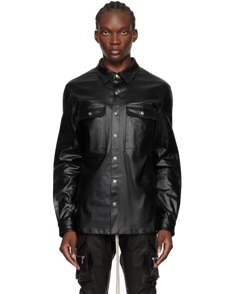 Rick Owens Black Porterville Coated Denim Shirt 09