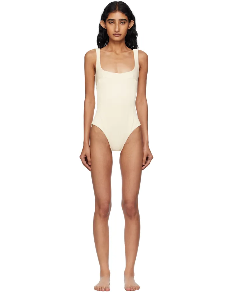 Haight Beige Ribbed Gabi Swimsuit White