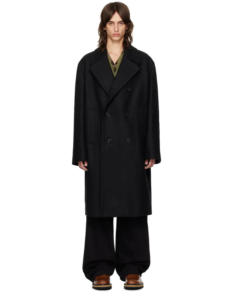 Dries van Noten Black Double-Breasted Coat Black