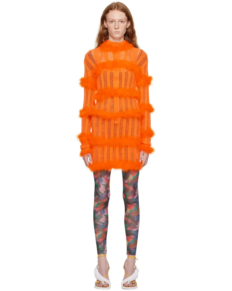 Sinead Gorey Orange Hole Punch Faux-Fur Minidress Orange