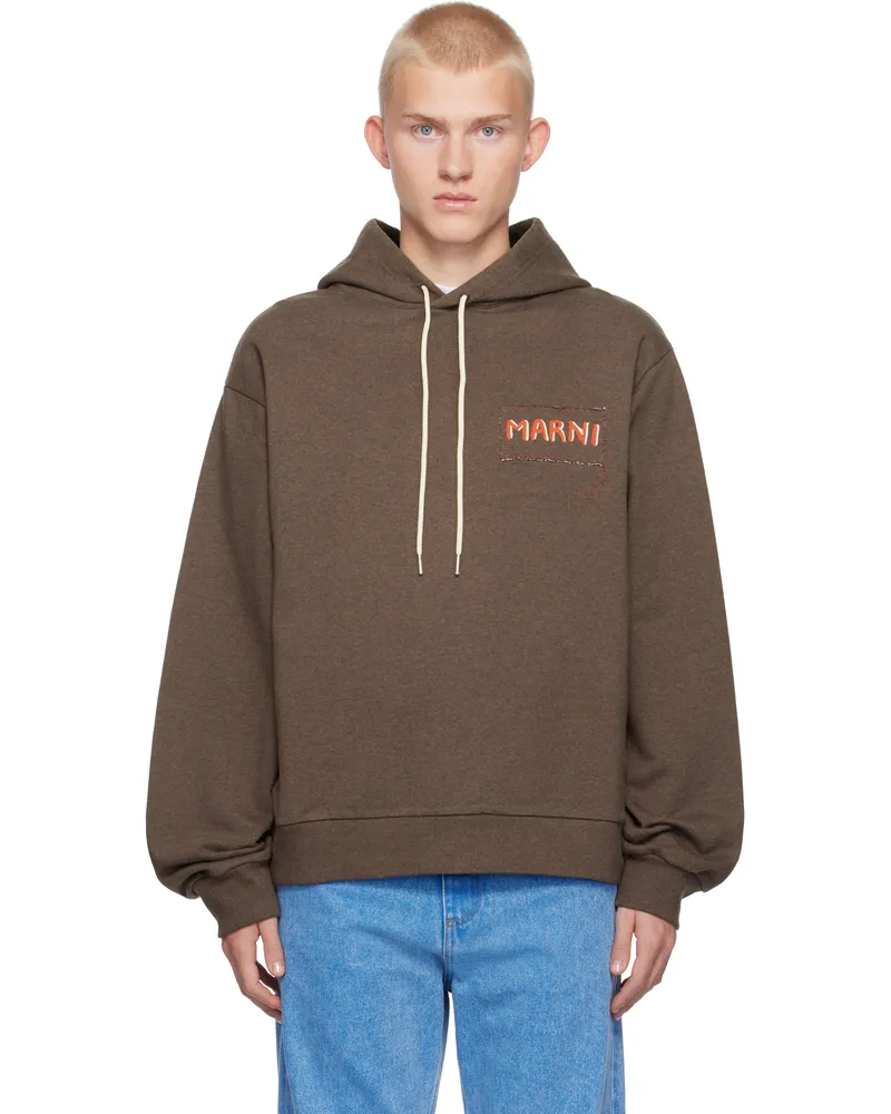 Marni Brown Logo Patch Hoodie 00m80