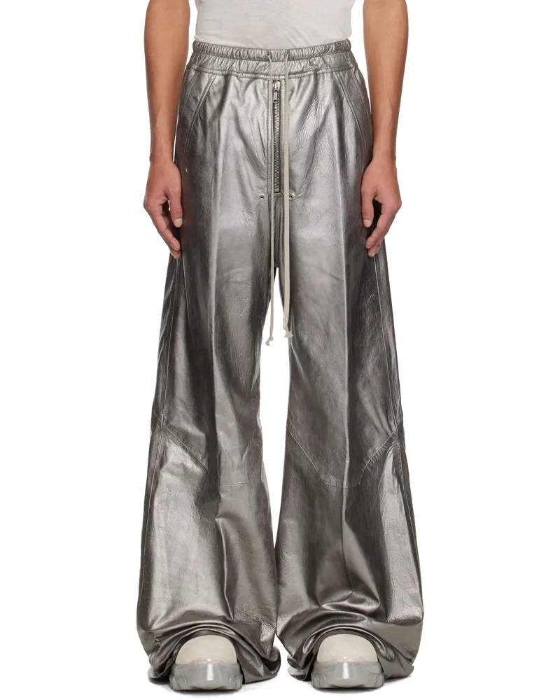 Rick Owens Gunmetal Hollywood Wide Bela Leather Trousers 68