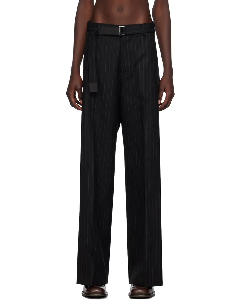 Sacai Black Chalk Stripe Trousers 001