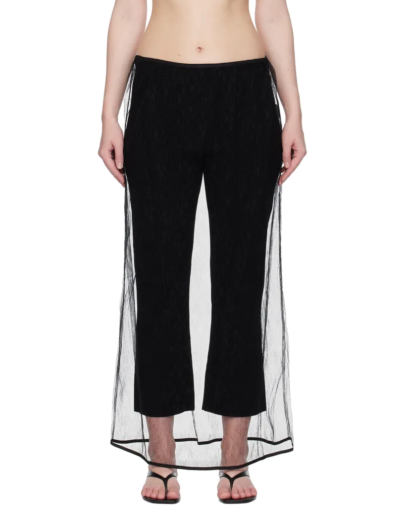 AMOMENTO Black Sheer Lace Long Maxi Skirt Black