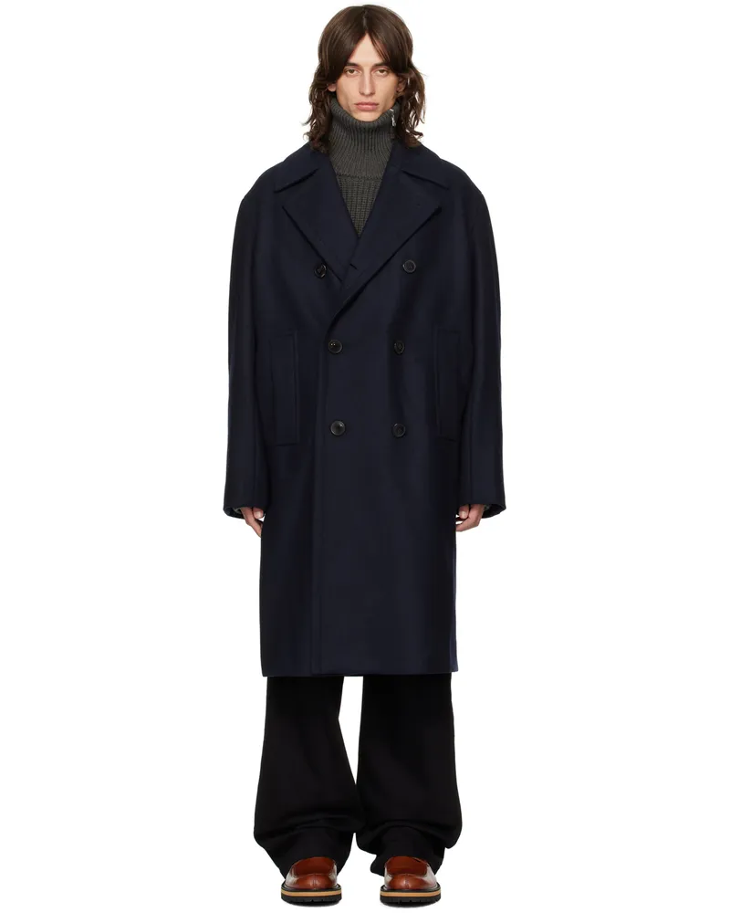 Dries van Noten Navy Double-Breasted Coat 509