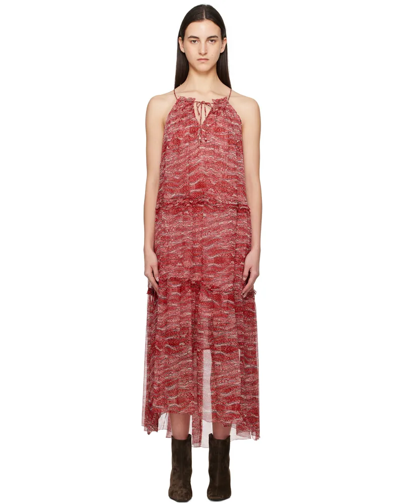 Étoile Isabel Marant Red Alita Chiffon Maxi Dress Red
