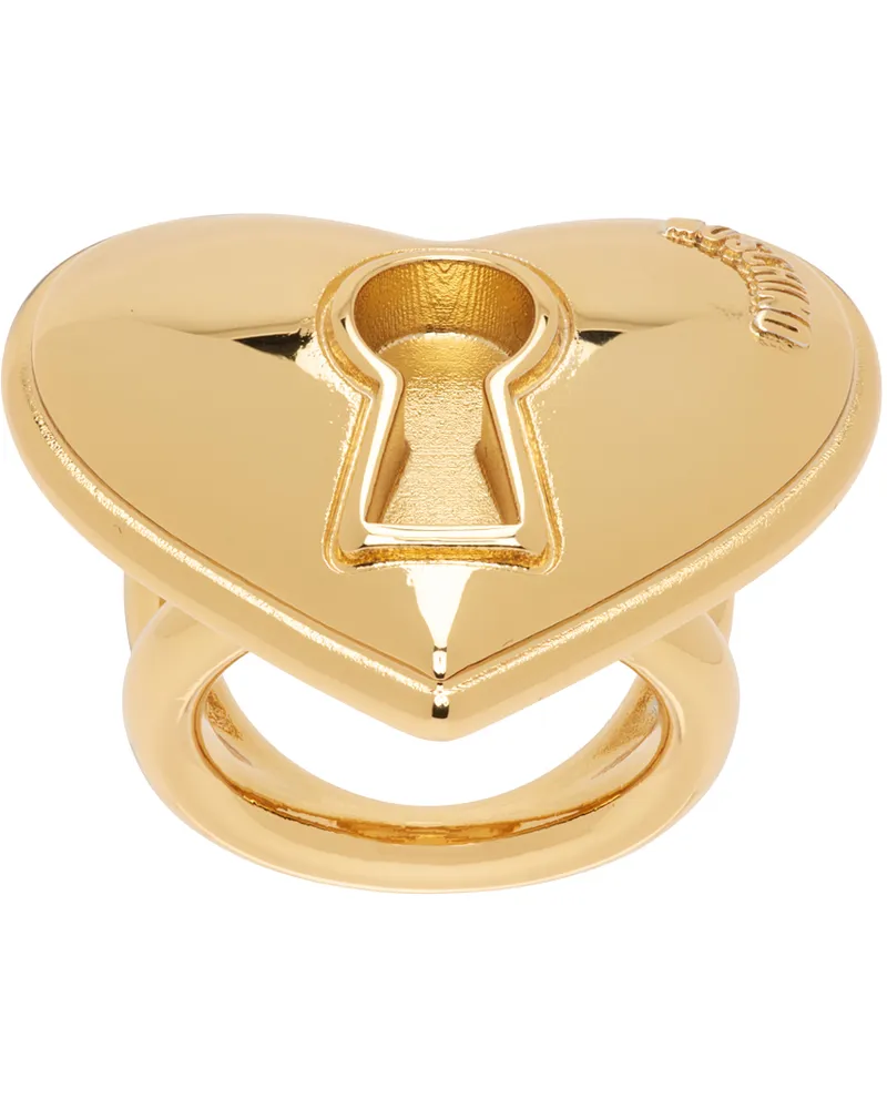 Moschino Gold Heart Lock Ring A0606