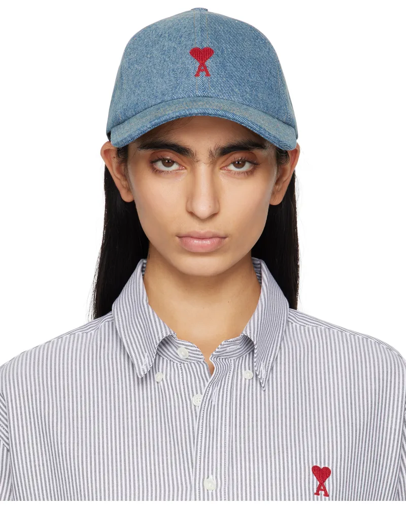 AMI Paris Blue Cotton Ami de Coeur Embroidery Cap Used
