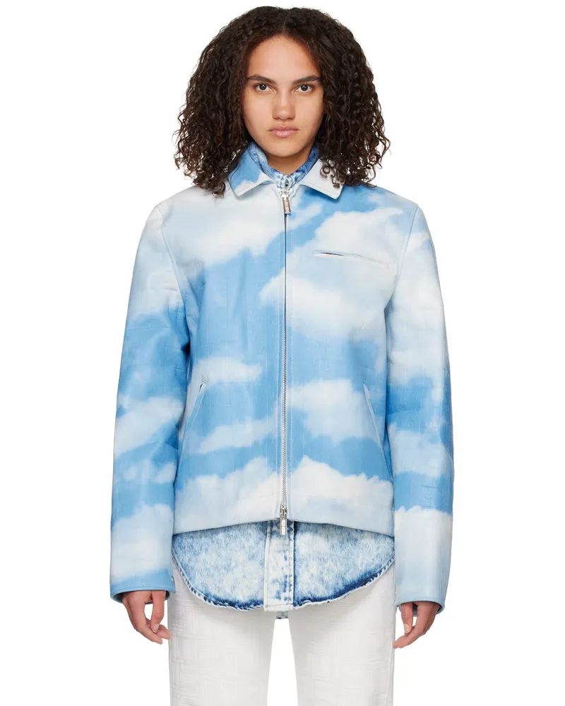 VTMNTS White & Blue Sky Puzzle Leather Jacket Sky