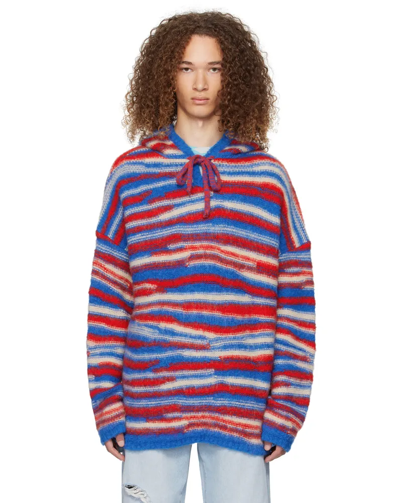 ERL Red & Blue Stripe Hoodie Red