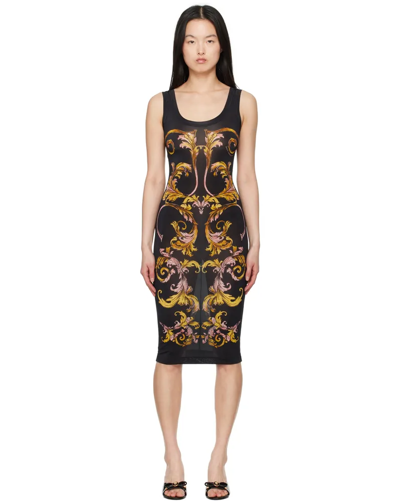 Versace Jeans Black Outline Barocco Slip Midi Dress Eg89