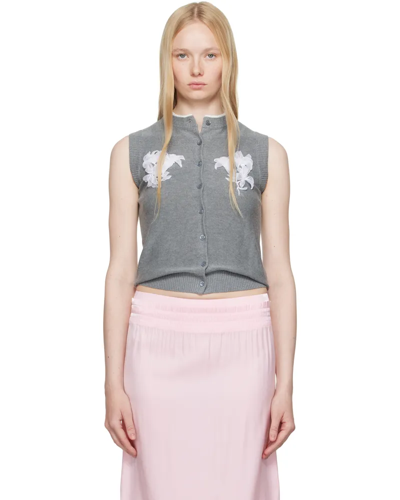 SHUSHU/TONG Gray Ribbon-Stitch Sleeveless Knit Cardigan Gr100