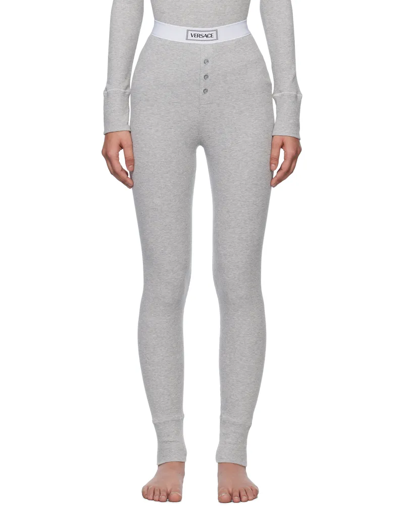 Versace Gray 90s Vintage Logo Ribbed Leggings 1e130-grey