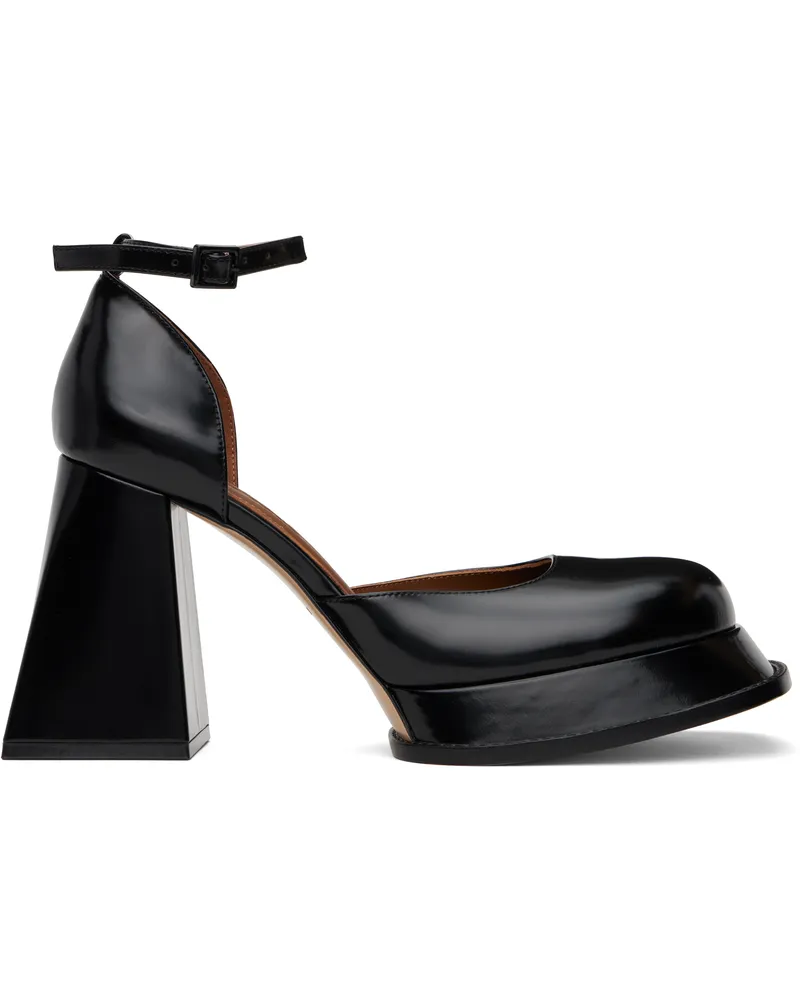 SHUSHU/TONG Black Round Toe Strap High Heels Ba100