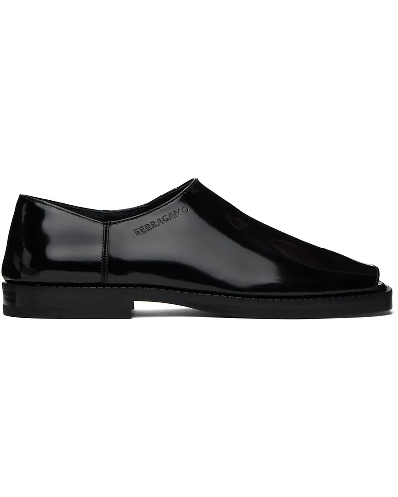 Ferragamo Black Open Toe Loafers Nero