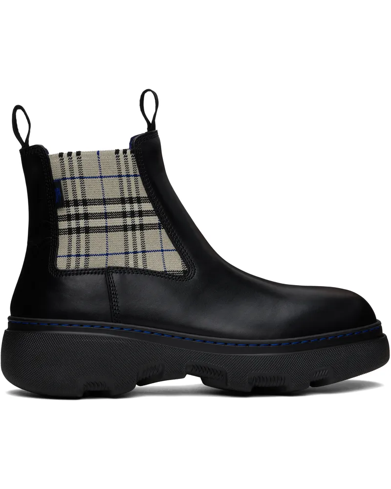 Burberry Black & Gray Leather Creeper Low Chelsea Boots Black