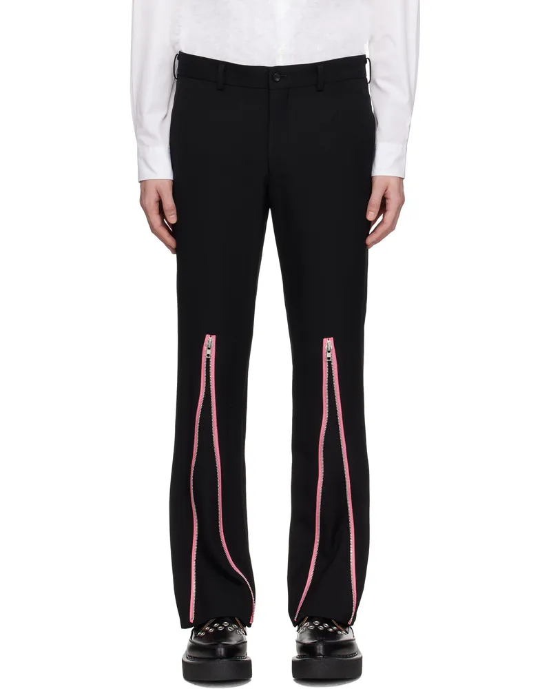 Comme des Garçons Black & Pink Thick Gabardine Zip Trousers Black