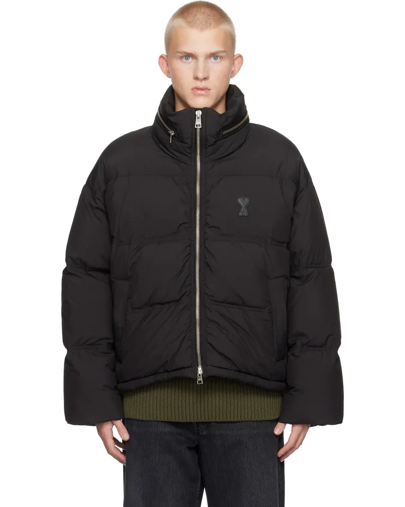 AMI Paris Black Ami de Coeur Down Jacket Black