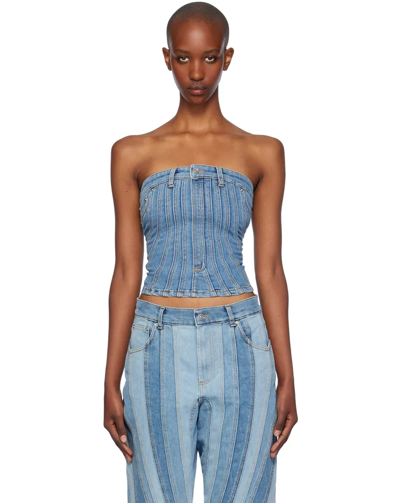 Thierry Mugler Blue Spiral Denim Bustier 6088