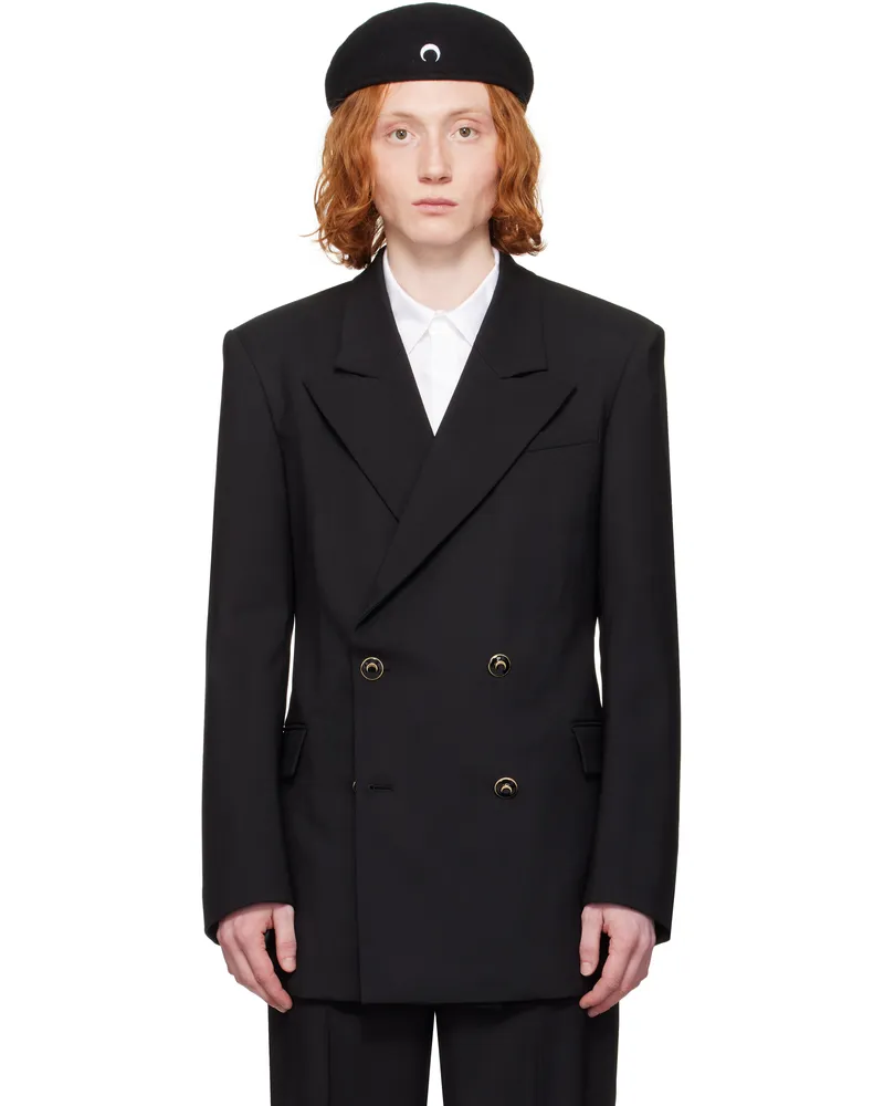 Marine Serre Black Virgin Wool Twill Fitted Blazer Bk99