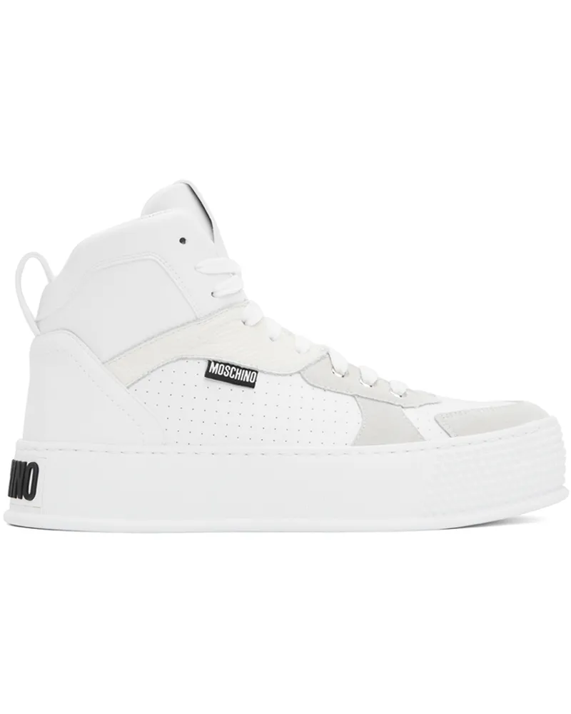 Moschino White Bumps & Stripes High-Top Sneakers 10b