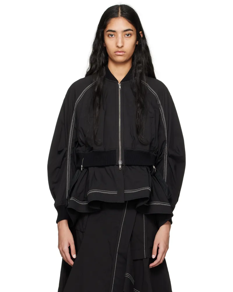 3.1 phillip lim Black Layered Flounce Bomber Jacket Ba001